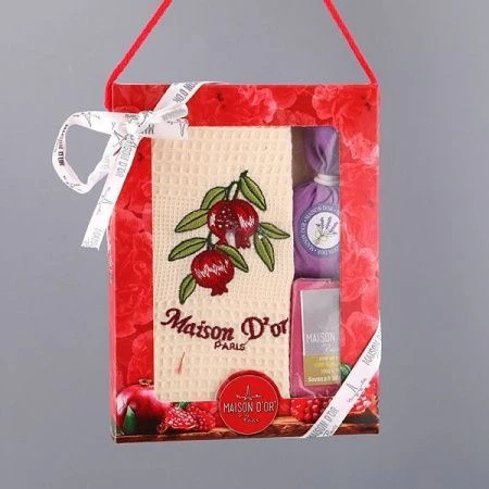 яяяНабор для душа TRIO (полотенце 50*70см вафельное, мыло, лепестки лаванды)  КРЕМОВЫЙ