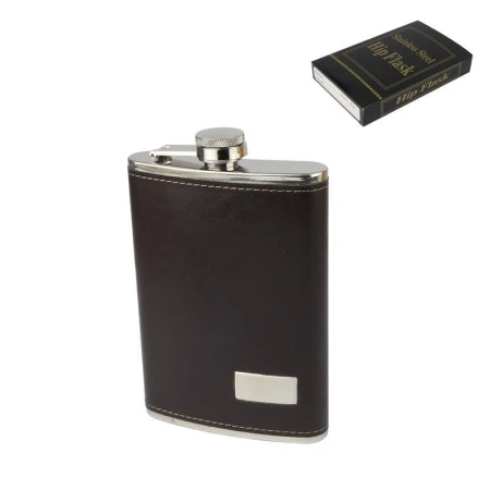 Фляжка 370мл корич.кожа JC-13757 (100)