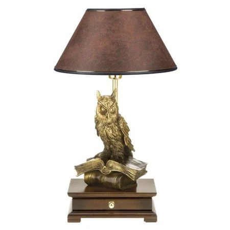 Лампа настольная с абажуром и бюро Ученый филин h60 d38см мрамор/МДФ/флок шоколадный СБ-15/№38
