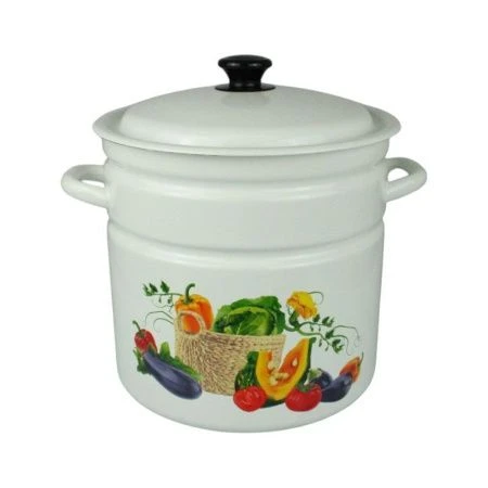 Кастрюля 12л эмаль СОЧНЫЕ ОВОЩИ цилиндрическая борт. белая с рис. 41804-242/6-У (2)