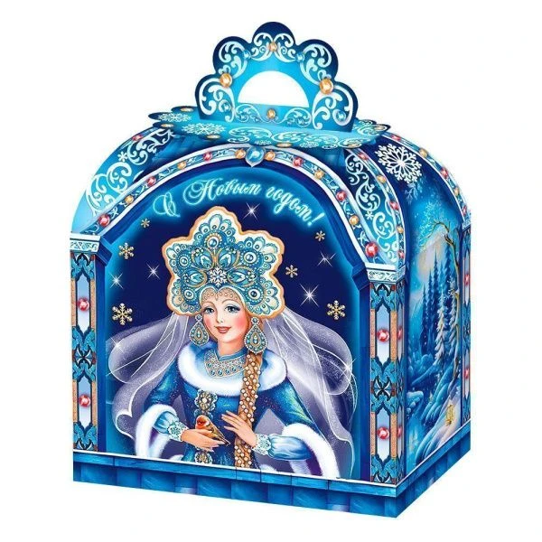 Коробка новогодняя картонная 16*10*19см 1,0 кг Сокровища Деда Мороза с тиснением (200)