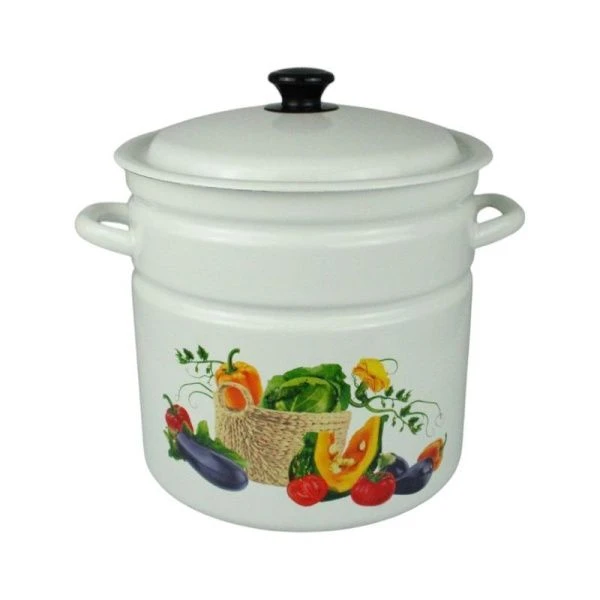 Кастрюля 12л эмаль СОЧНЫЕ ОВОЩИ цилиндрическая борт. белая с рис. 41804-242/6-У (2)