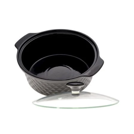 Мармит 2,5л 28*24*9см керамика круглый 2 свечи мет.подставка черный арт.6426 (4)