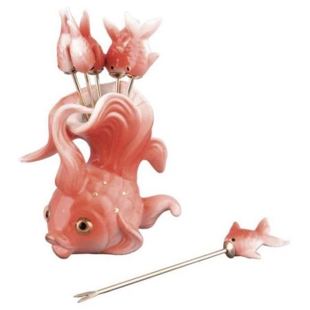 Набор для канапе фарфор ЗОЛОТАЯ РЫБКА (подставка с 6 вилочками) 58207 (48)