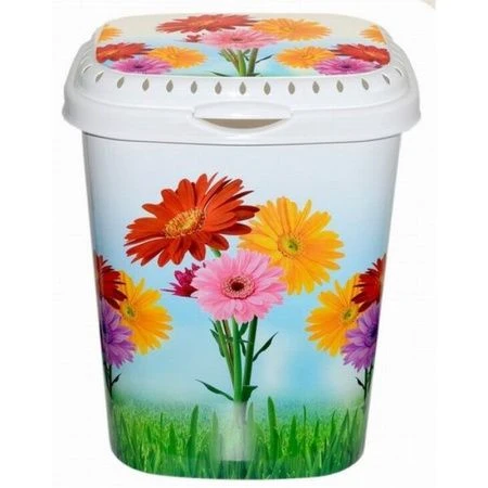 Корзина для белья 40л пластик ЦВЕТЫ с крышкой 34*51*43см (10)