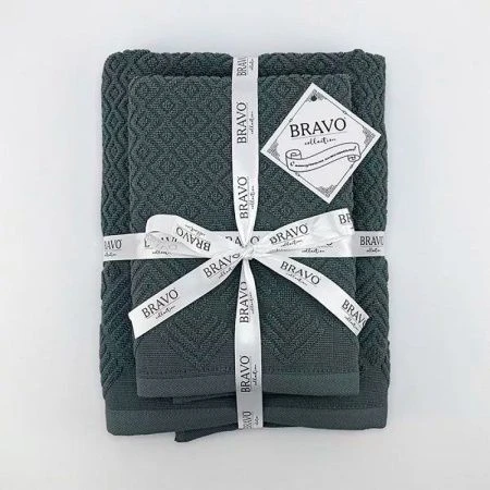 Набор полотенец махровых 2пр 50*70/70*120см Ромб серый 400гр м7792_11