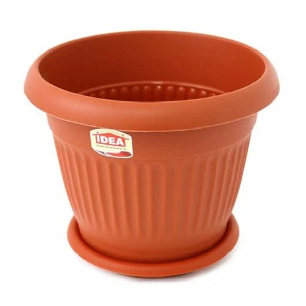 Кашпо 600мл d120мм пластик ЛИВИЯ с поддоном терракотовый (42)