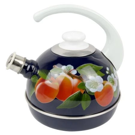 Чайник со свистком 3,5л эмаль АБРИКОС синий конс.ручка белая декор нерж (4)
