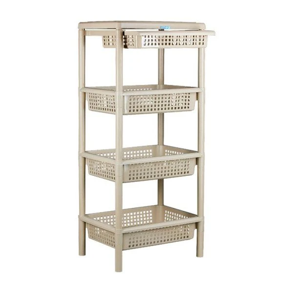 Этажерка прямая 4 секции 51*33*100см пластик ХОЗЯЮШКА с выдвижным ящиком капучино (4) Этажерка прямая 4 секции 51*33*100см пластик ХОЗЯЮШКА с выдвижным ящиком капучино (4)