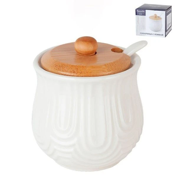 Сахарница 260мл 8,5*8,5*9см фарфор Naturel с ложкой подар.уп. (72)
