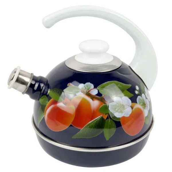 Чайник со свистком 3,5л эмаль АБРИКОС синий конс.ручка белая декор нерж (4)