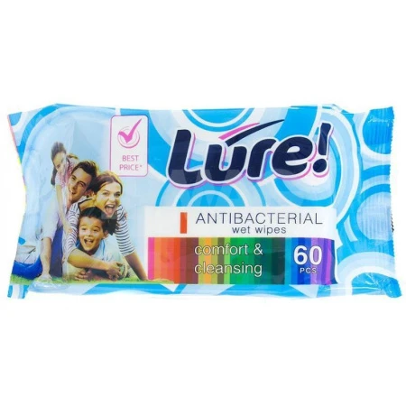 Влажные салфетки LURE 60шт. антибактериальные (24)