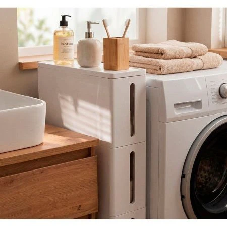 Стойка на колесах узкая 3 ящика 45*17*63,5см пластик АЛЬБА Белый (1)