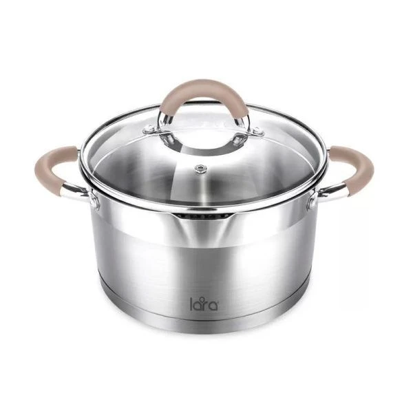 Кастрюля 3,1л нерж.сталь БЕРЛИН стекл.крышка-дуршлаг 20см h11см капс.индукц.дно LR02-342 (4)