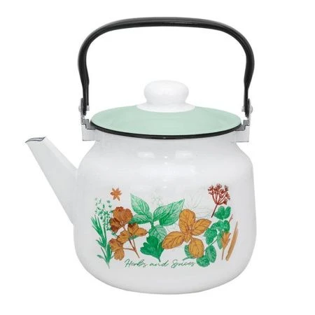 Чайник 3,5л эмаль КУЛИНАРНЫЕ ТРАВЫ белый с рис. 01-2713/6 (4)