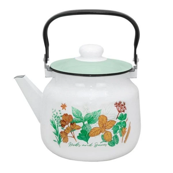 Чайник 3,5л эмаль КУЛИНАРНЫЕ ТРАВЫ белый с рис. 01-2713/6 (4)