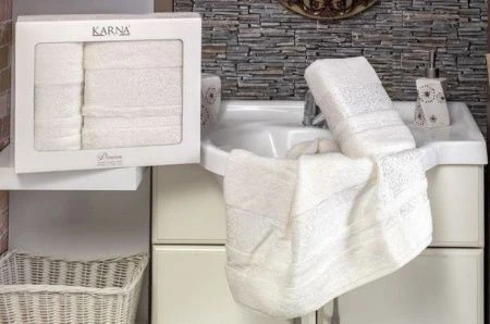 яяяНабор полотенец 2пр 50*90/70*140 бамбук Karna PREMIUM (Кремовый)