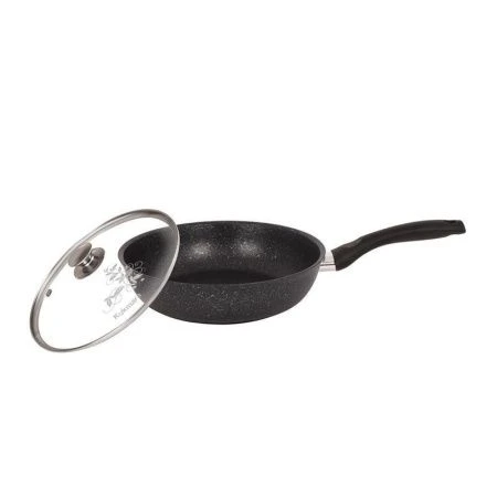 Сковорода 26см h6см алюминий АП темный мрамор стекл.крышкой с несъемной ручкой (4)