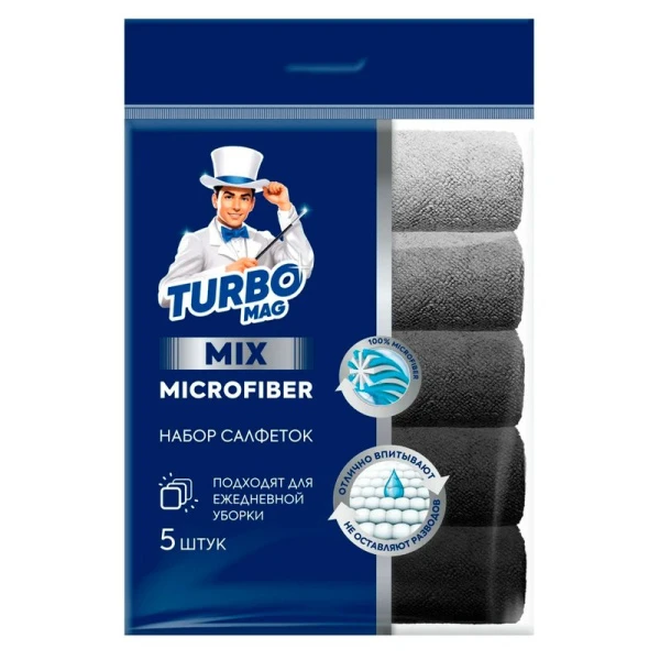 Салфетка универсальная 5шт 30*30см микрофибра TURBOMAG MIX (45)
