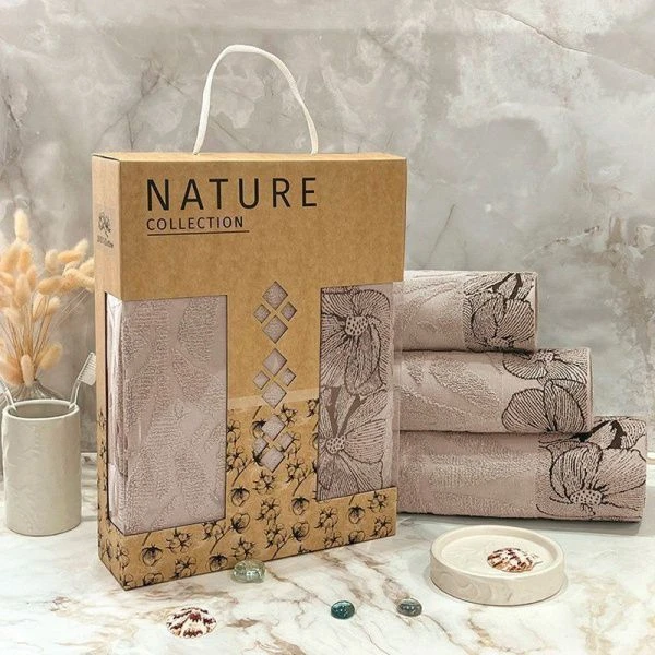 Набор полотенец махровых 3 шт.30*70/50*90/70*140см Фиалка 08-176 темно-бежевый 450гр