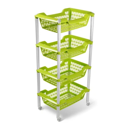 Этажерка прямая 4 секции 440*304*879мм пластик ДЖЕТА на колесиках оливковая (4)