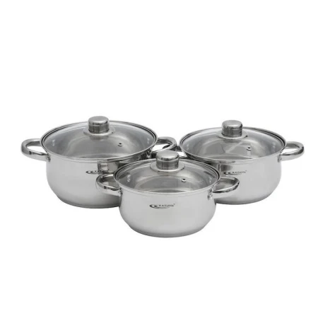 Набор кастрюль 3пр 2,2/3,2/4,2л нерж.сталь ГРЕТТА стекл.крышка толщ. 0,4мм индукц. КТ04В (2