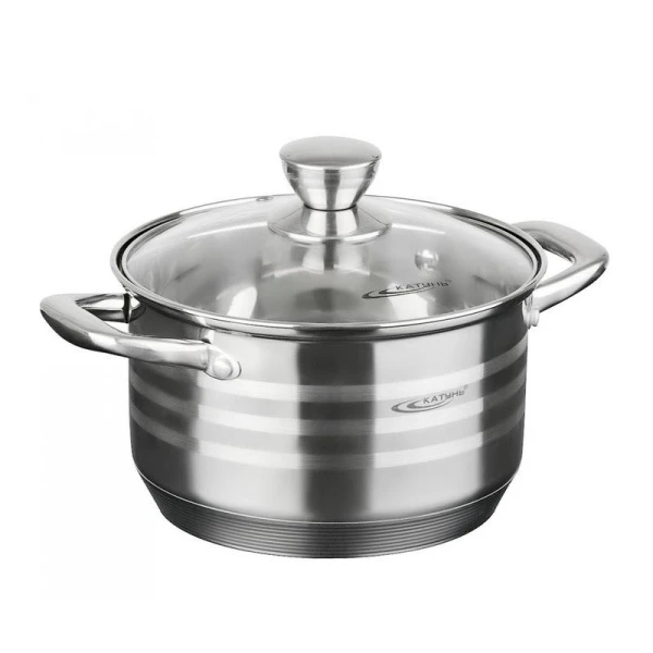 Кастрюля 1,8л нерж.сталь ЭЛИС стекл.крышка d16см h10,5см индукция KT16-d-16 (4)