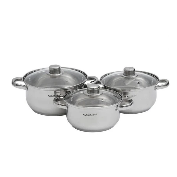 Набор кастрюль 3пр 2,2/3,2/4,2л нерж.сталь ГРЕТТА стекл.крышка толщ. 0,4мм индукц. КТ04В (2