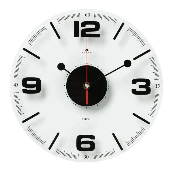 Часы настенные стекло 30см РУБИН Стиль 1 прозрачные, открытая стрелка (10)
