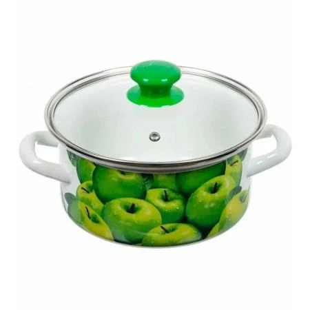 Кастрюля 1,5л эмаль ПОЗДНИЕ ЯБЛОКИ белая с рис. цилиндрическая обод. 51904-352/4.02 (6)