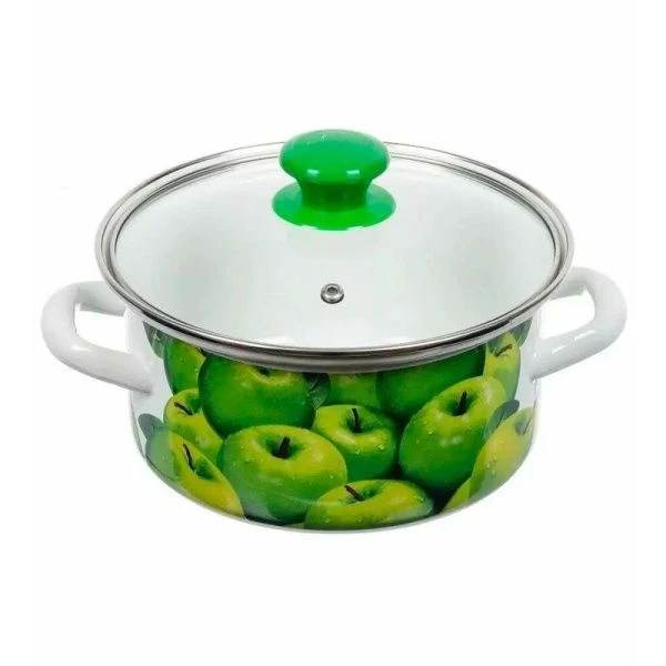 Кастрюля 1,5л эмаль ПОЗДНИЕ ЯБЛОКИ белая с рис. цилиндрическая обод. 51904-352/4.02 (6)