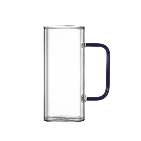 Кружка 300мл 60*135мм стекло квадратная с синей ручкой JC-15590 (120)