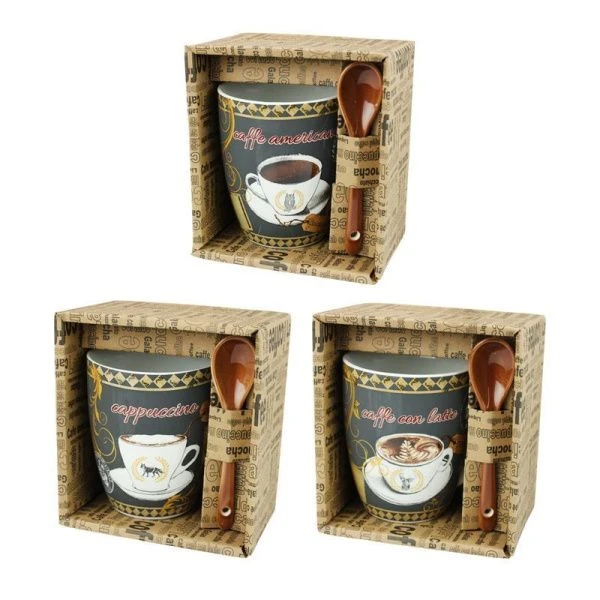 Кружка 340мл фарфор с ложкой бочка АРОМАТ КОФЕ R03H/1327J (36) MIX