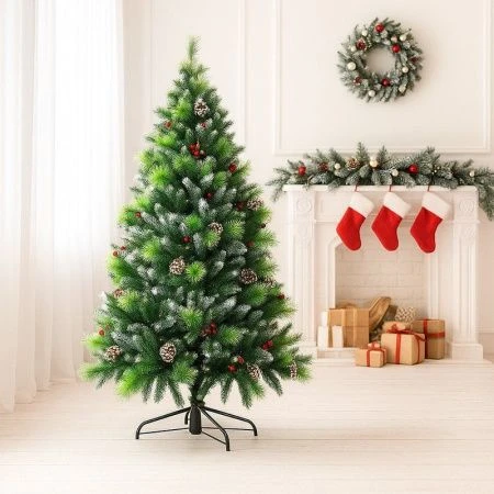 Елка искусственная 210см СМЕШАННАЯ с шишками и ягодами pvc YR2141 (1)