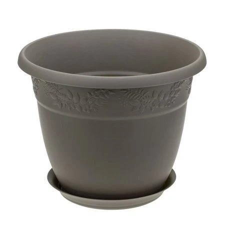 Кашпо 3,6л d220мм пластик РЯБИНА французский серый с поддоном (24)