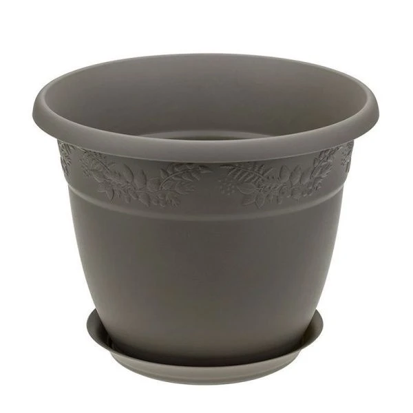Кашпо 3,6л d220мм пластик РЯБИНА французский серый с поддоном (24)