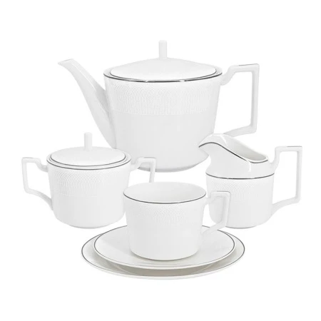 Чайный набор 21пр фарфор АЙВОРИ на 6 персон 300мл белый с серебристым кантом AL-22-013/21-E5 (2)