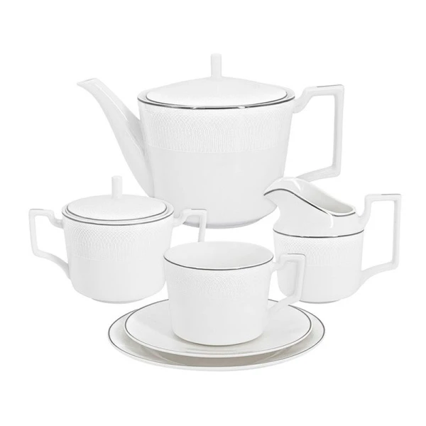 Чайный набор 21пр фарфор АЙВОРИ на 6 персон 300мл белый с серебристым кантом AL-22-013/21-E5 (2)