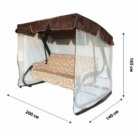 Качели садовые металл КАТРИН 3-х мест. (до 350кг) каркас корич., рис.бежевый 200*140*165см