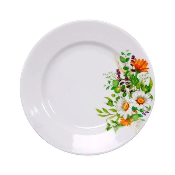Тарелка мелкая 20см фарфор ЛУГОВЫЕ РОМАШКИ гладкий край (30)
