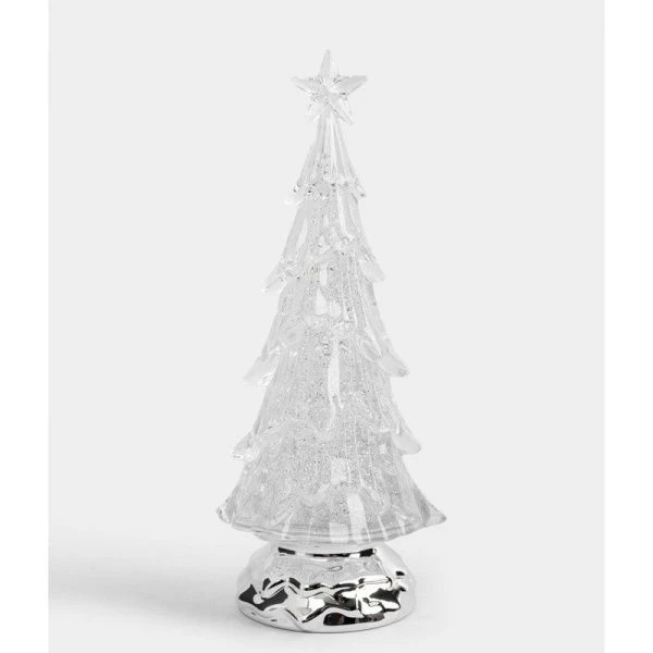 Фонарь новогодний с подсветкой 27см акрил серебристый Ель с летающими блестками Event ANLAF-YJJS2