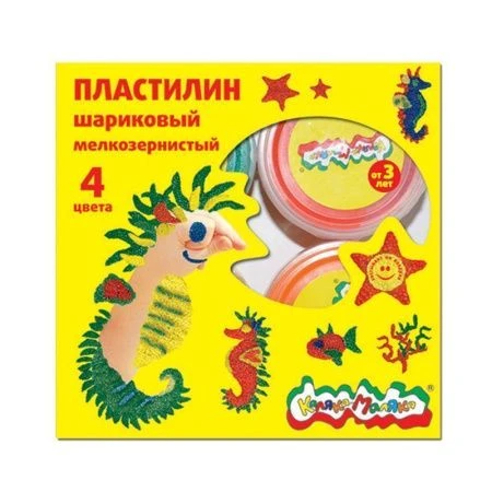яяяПластилин шариковый мелкозернистый  4 цвета 33г Каляка-Маляка 3+ ПШМКМ04