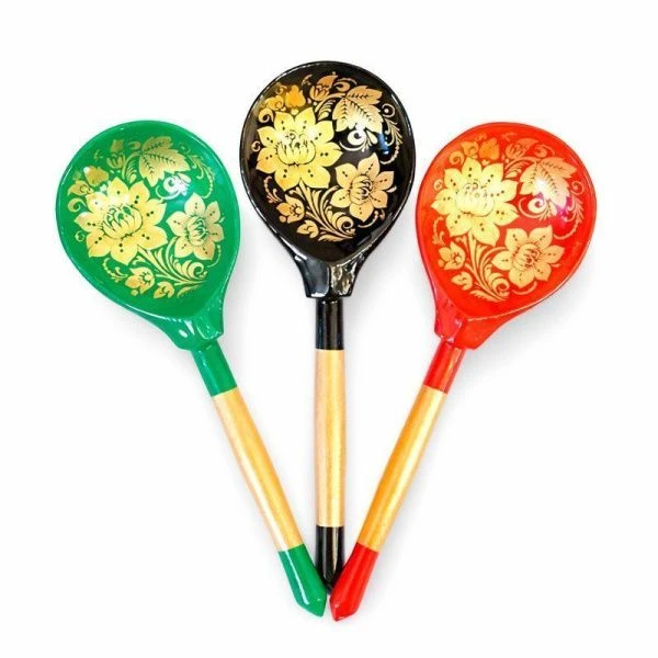 Ложка 19*6см дерево Золото полубаская роспись (1)