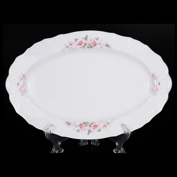 Блюдо 34см фарфор БЕРНАДОТТ СЕРАЯ РОЗА платина овальное 50913ZЕ5396021