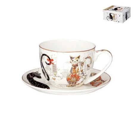 Чайный набор 2пр фарфор ПАРИЖСКИЕ КОТЫ на 1 персону 330мл (18)
