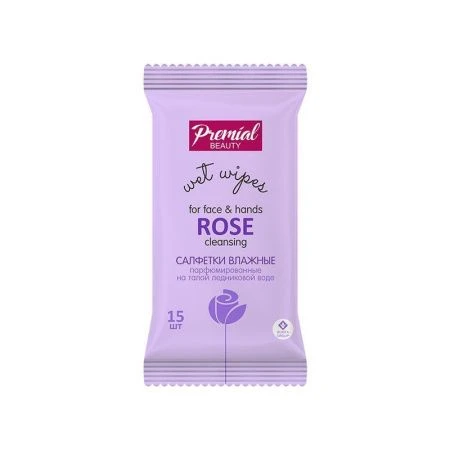 Влажные салфетки PREMIAL la fleur очищающие ароматерапия, роза 15шт (48)