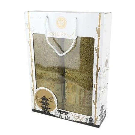 яяяНабор полотенец 2пр 50*90/70*140 бамбук PHILIPPUS BAMBO TOWEL темно-зеленый в коробке (ТУРЦИЯ)