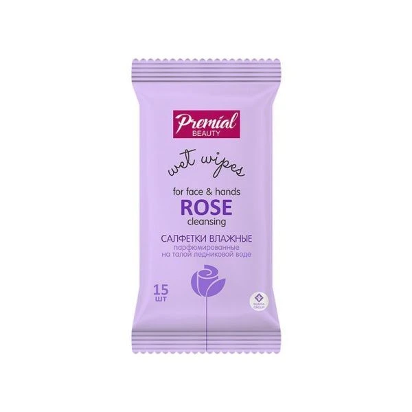 Влажные салфетки PREMIAL la fleur очищающие ароматерапия, роза 15шт (48)