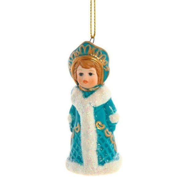 Игрушка новогодняя на елку Снегурочка фарфор 3,5*3,5*8см, 3 вида (12/192)