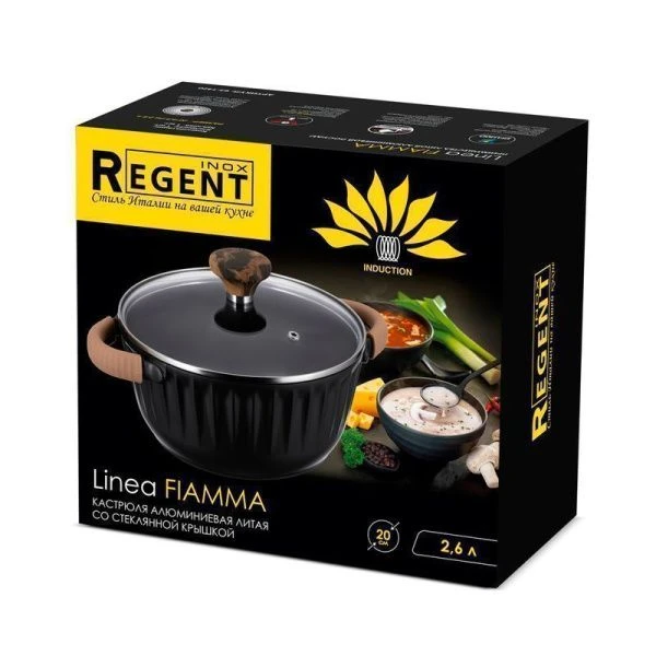 Кастрюля 4,6л литой алюминий АП FIAMMA со стекл.крышкой 24см индукция 63-1424 (6)